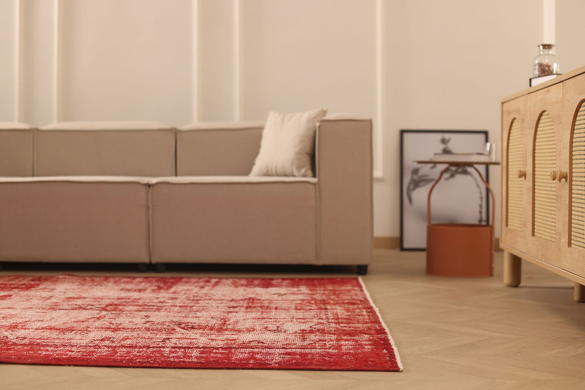 Vintage Manisa Turkish Area Rug 6x9 ft — Red Overdyed