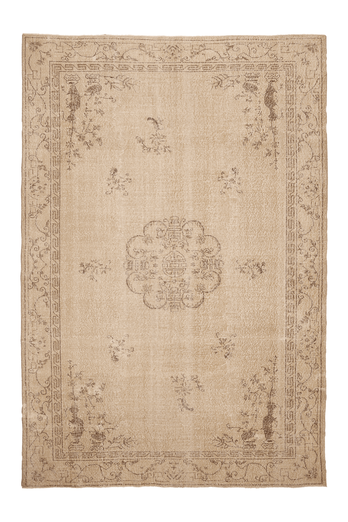 Vintage Isparta Turkish Area Rug 7x10 ft — Beige & Brown Floral