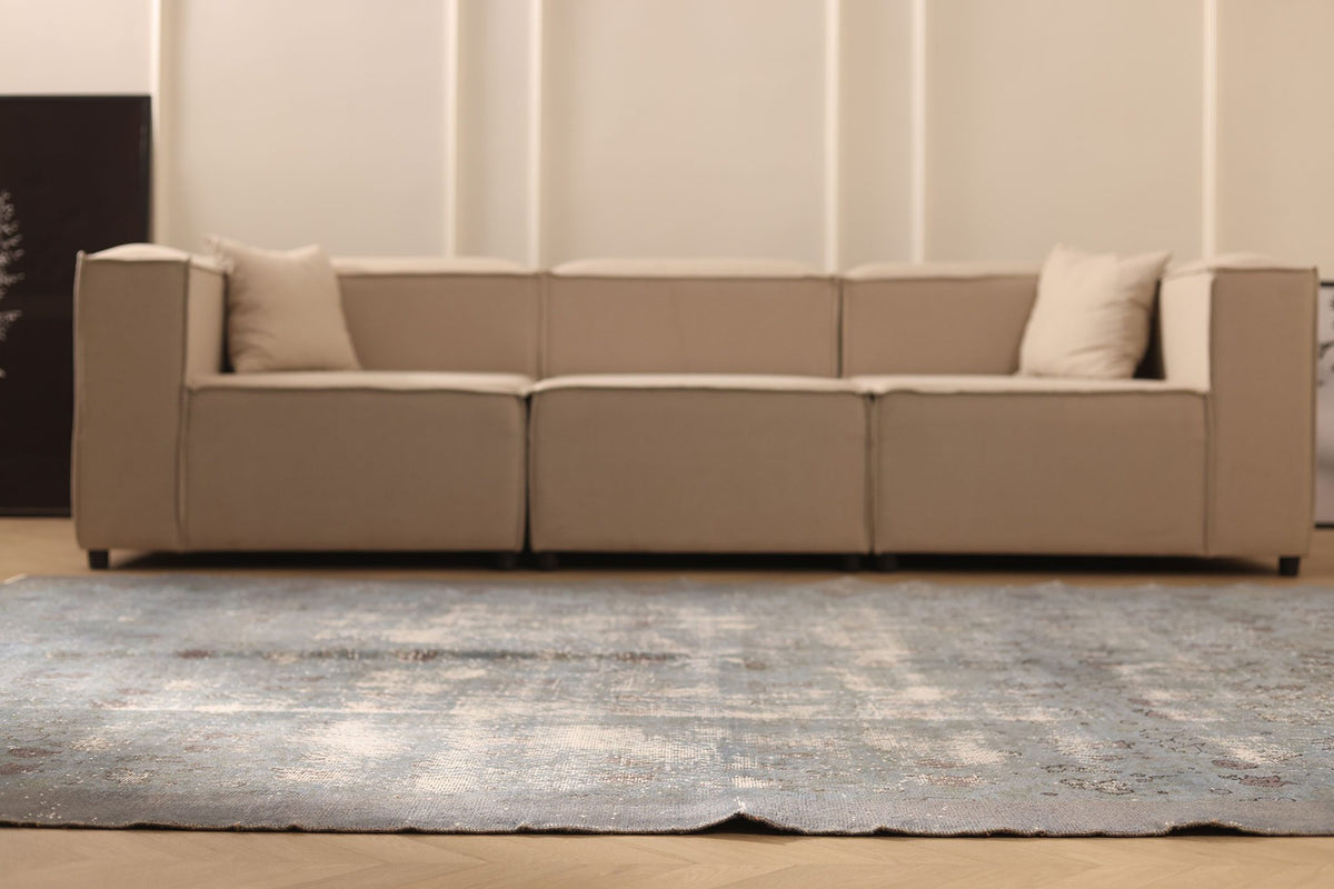 Vintage Isparta Turkish Area Rug 7x10 ft — Gray & Blue Overdyed