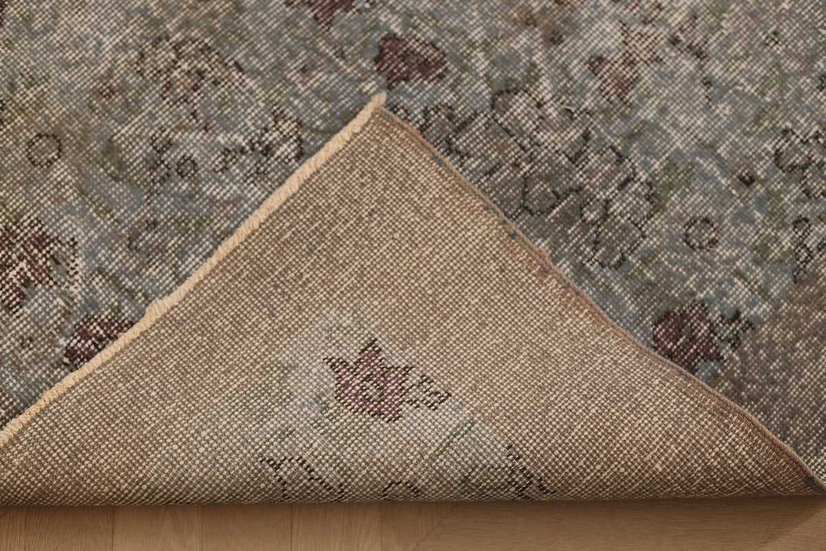 Vintage Isparta Turkish Area Rug 7x10 ft — Gray & Blue Overdyed