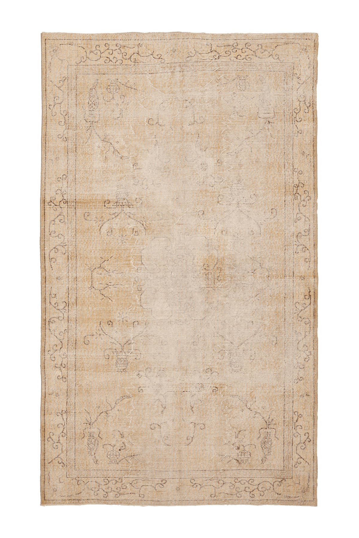 Vintage Isparta Turkish Area Rug 5x9 ft — Beige & Brown Floral