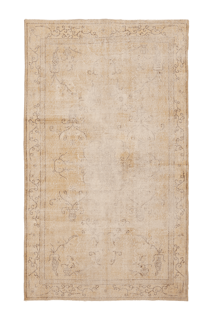 Vintage Isparta Turkish Area Rug 5x9 ft — Beige & Brown Floral