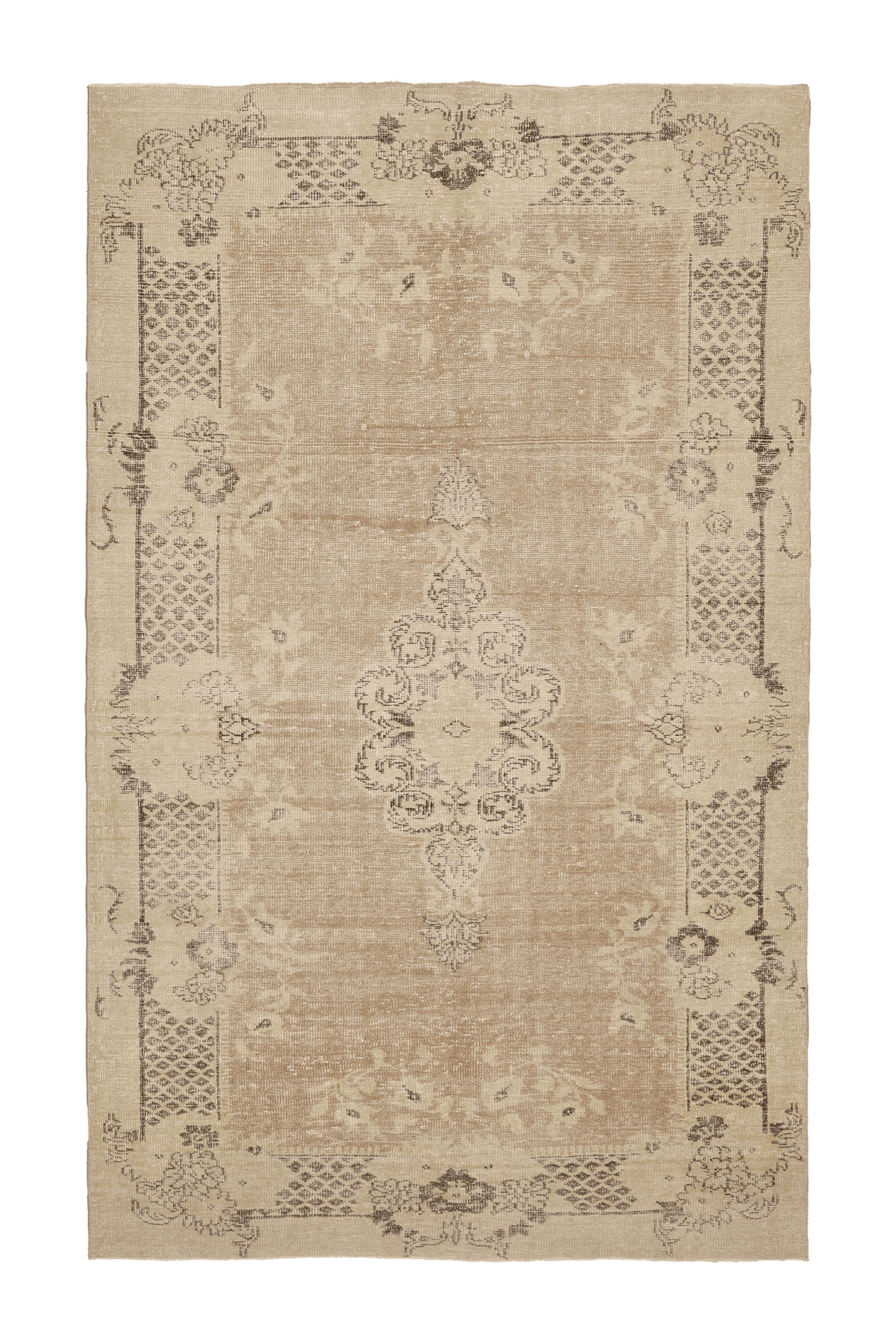 Vintage Isparta Turkish Area Rug 6x10 ft — Beige & Brown Floral