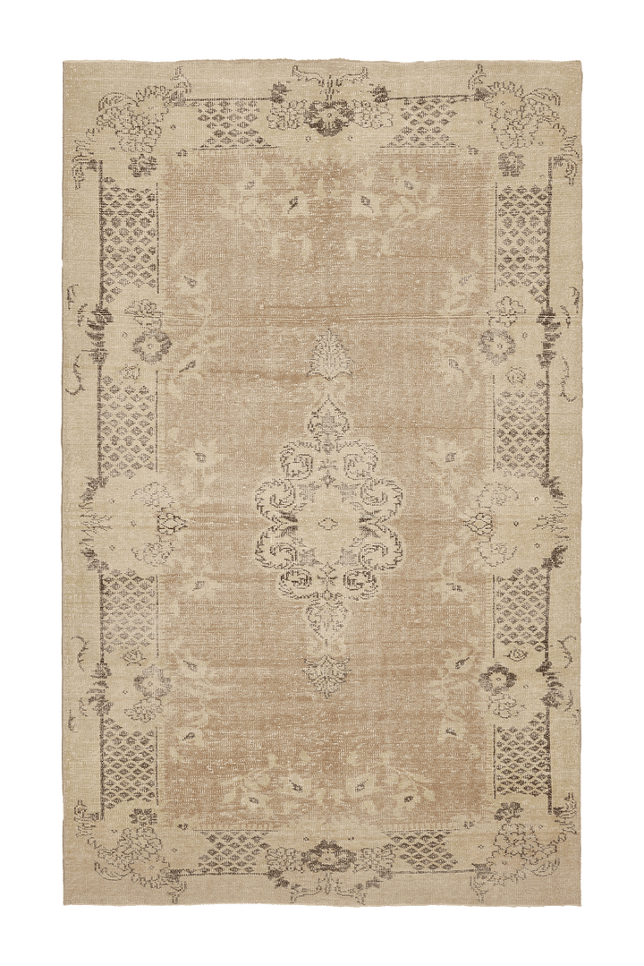 Vintage Isparta Turkish Area Rug 6x10 ft — Beige & Brown Floral