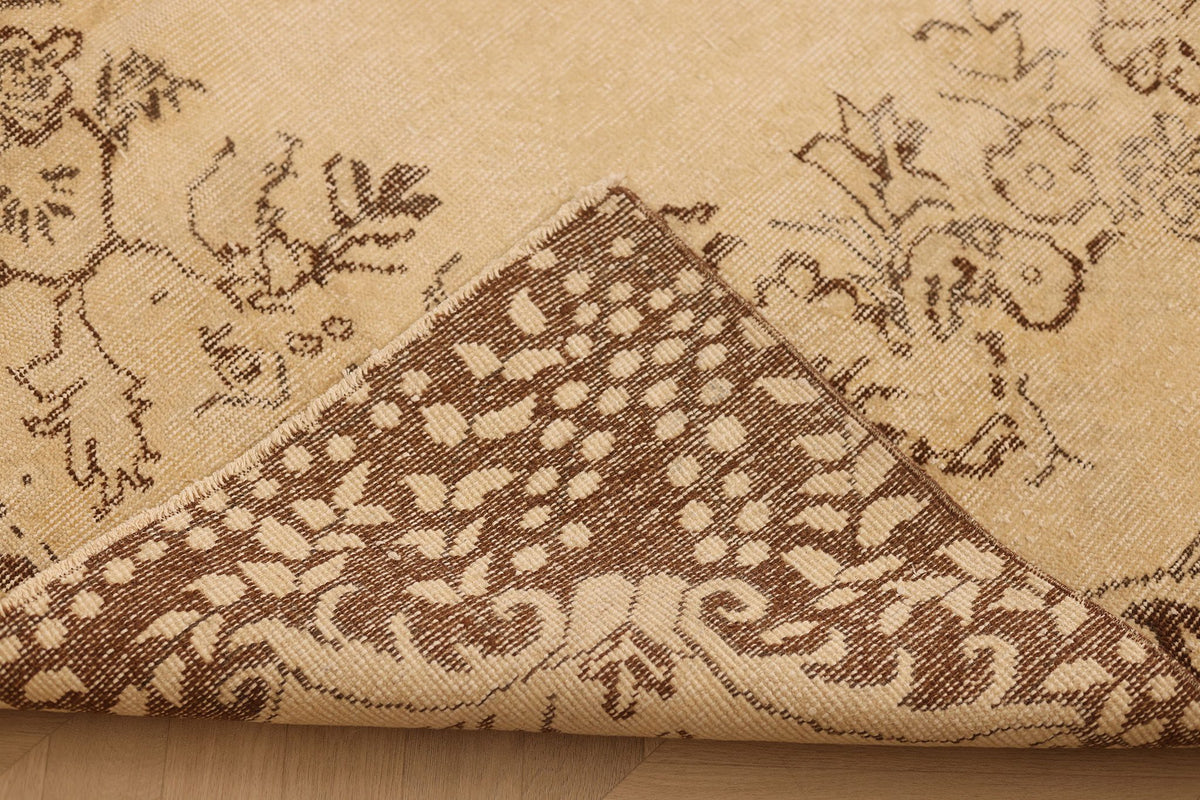 Vintage Isparta Turkish Area Rug 6x9 ft — Beige & Brown Floral