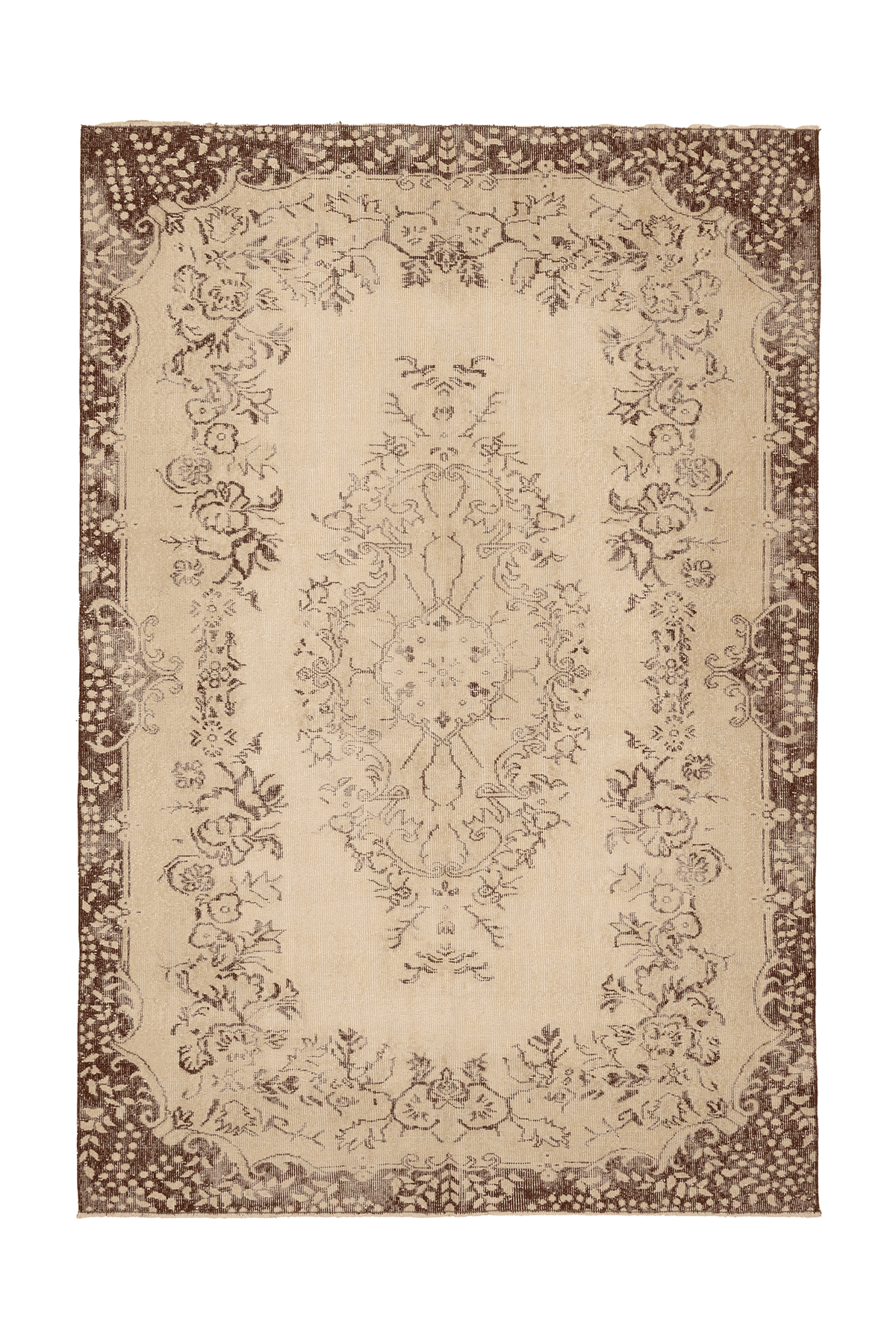 Vintage Isparta Turkish Area Rug 6x9 ft — Beige & Brown Floral