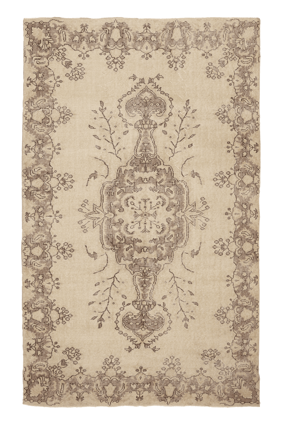 Vintage Isparta Turkish Area Rug 6x10 ft — Beige & Brown Floral