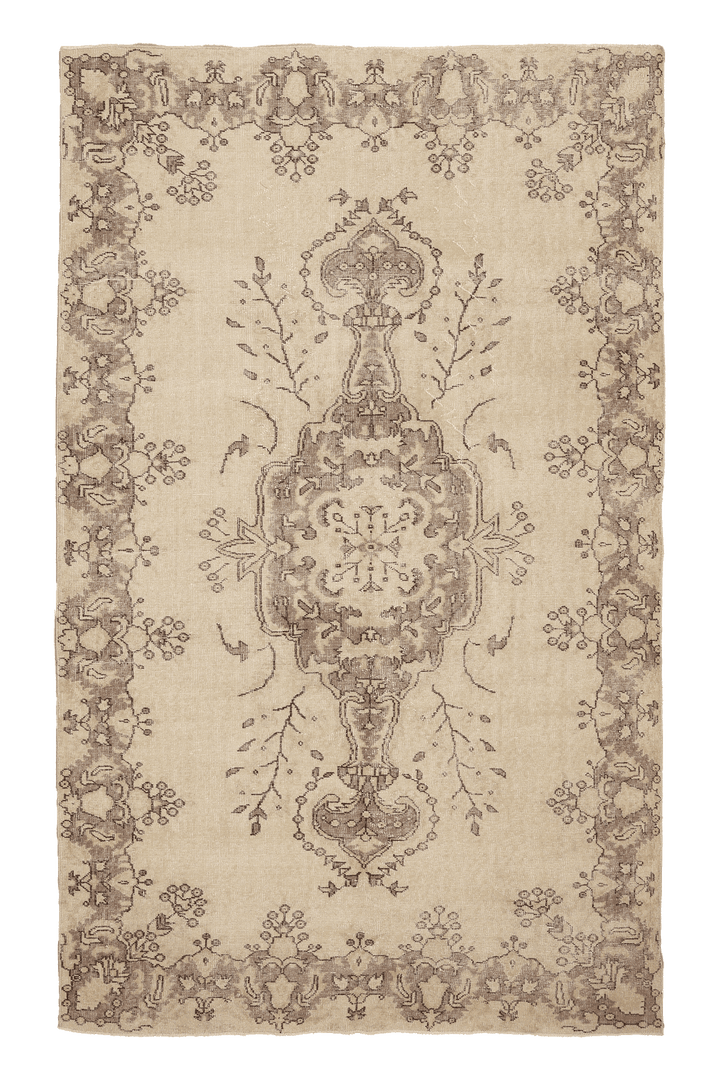 Vintage Isparta Turkish Area Rug 6x10 ft — Beige & Brown Floral