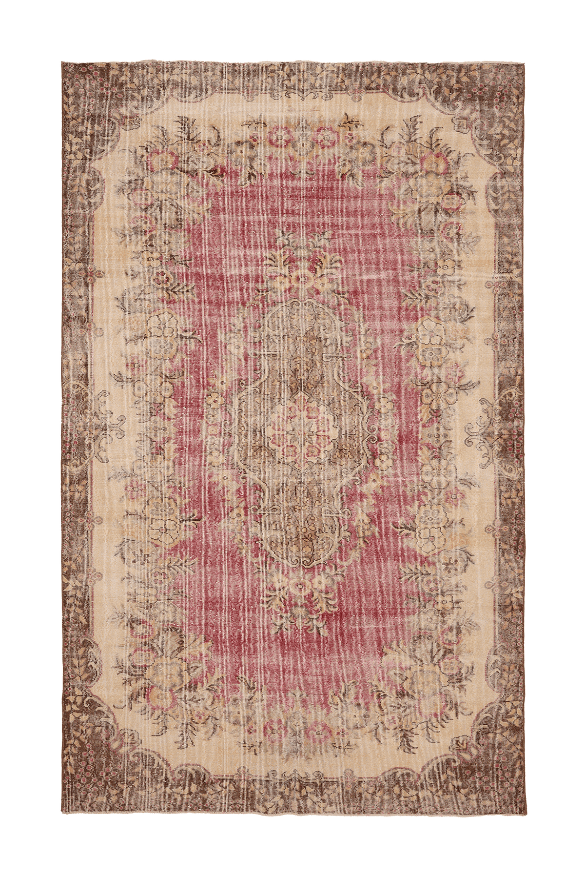 Vintage Isparta Turkish Area Rug 6x10 ft — Red & Beige Floral