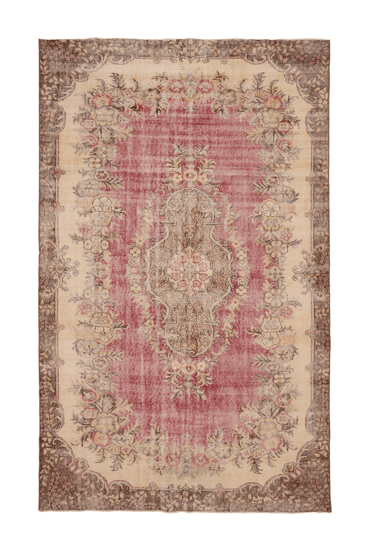 Vintage Isparta Turkish Area Rug 6x10 ft — Red & Beige Floral