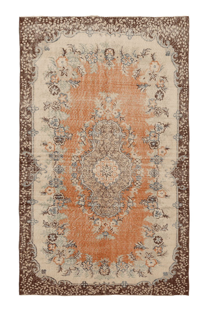 Vintage Isparta Turkish Area Rug 6x10 ft — Orange & Brown Floral