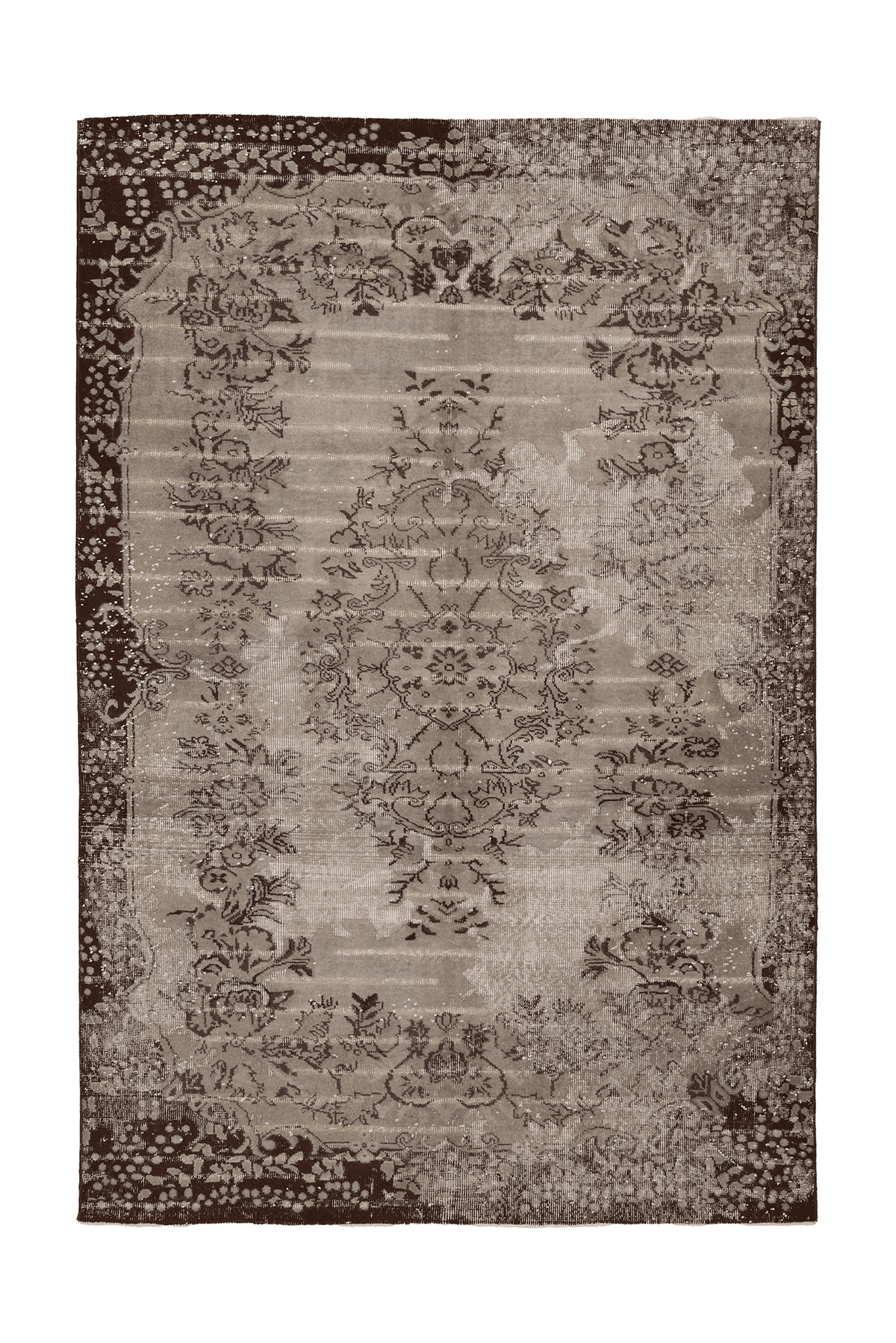 Vintage Isparta Turkish Area Rug 6x9 ft — Gray & Brown Floral