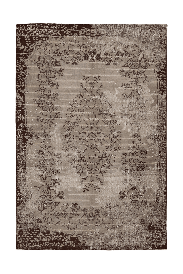 Vintage Isparta Turkish Area Rug 6x9 ft — Gray & Brown Floral