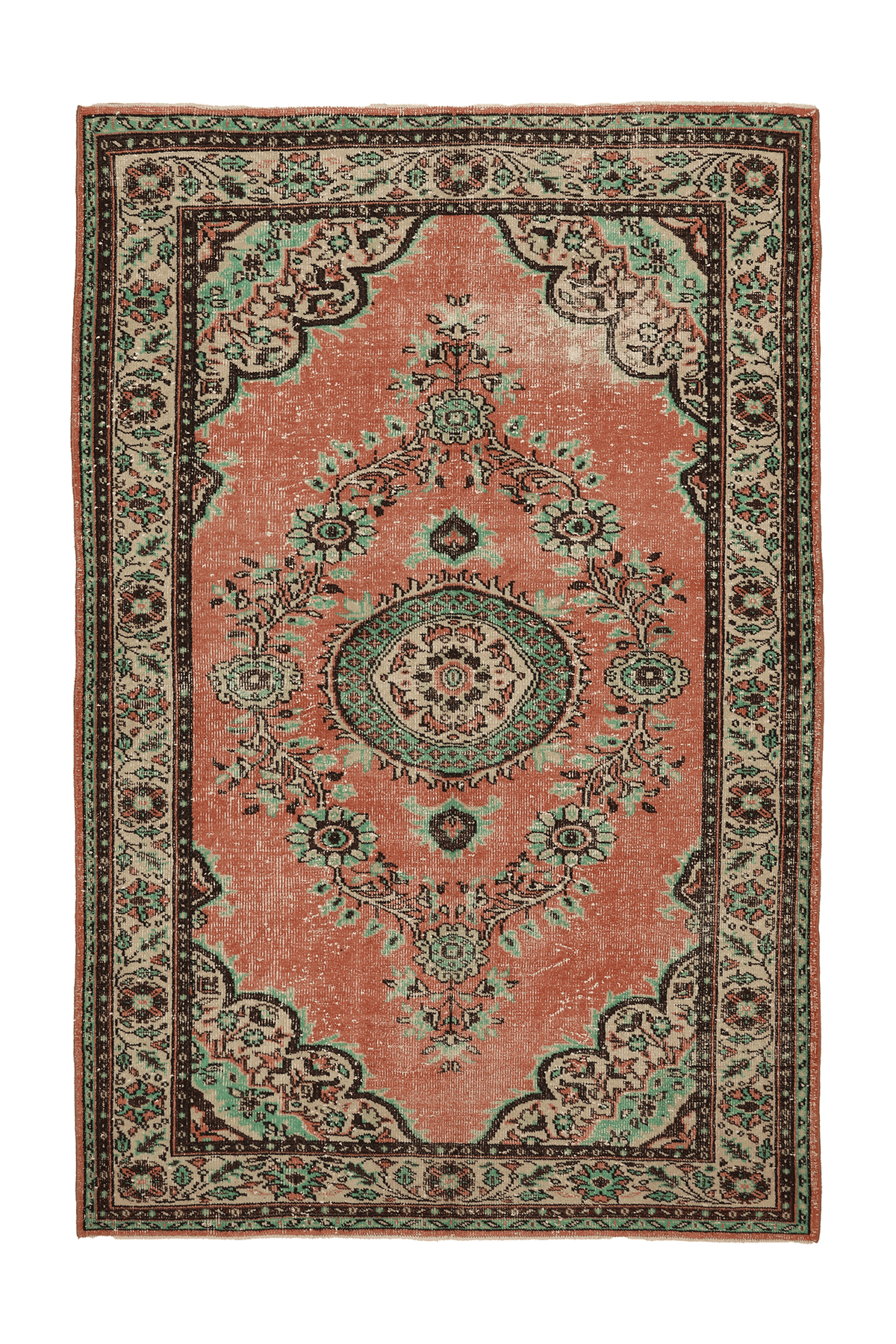 Vintage Isparta Turkish Area Rug 6x10 ft — Red & Green Floral