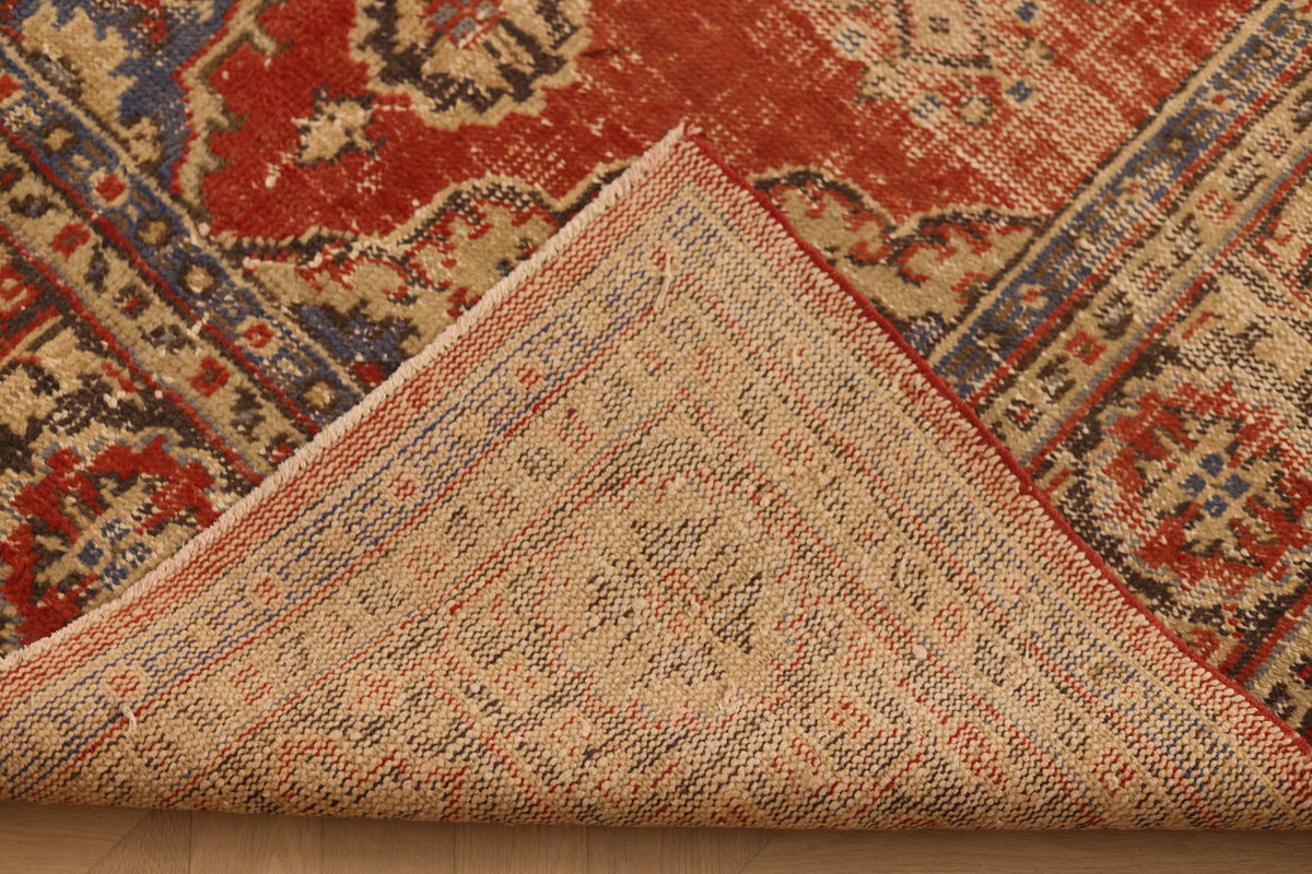 Vintage Isparta Turkish Area Rug 7x10 ft — Red & Beige Floral