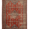 Vintage Isparta Turkish Area Rug 7x10 ft — Red & Beige Floral