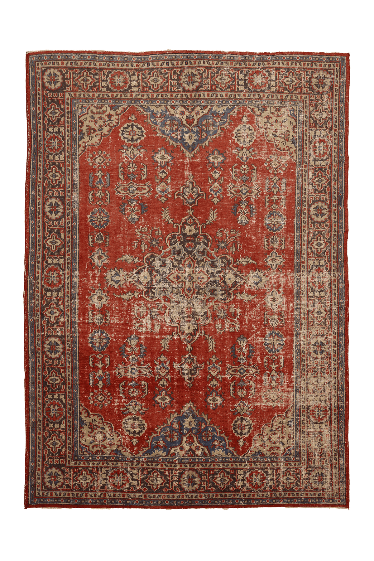 Vintage Isparta Turkish Area Rug 7x10 ft — Red & Beige Floral