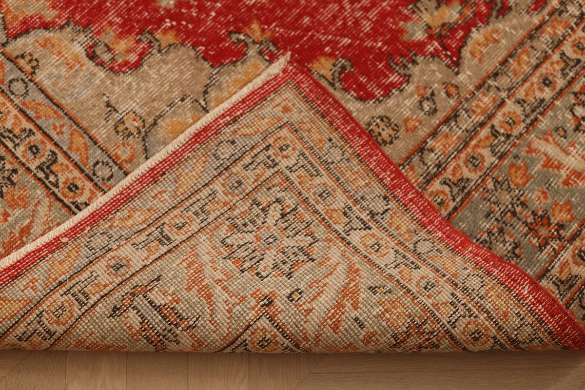 Vintage Isparta Turkish Area Rug 7x10 ft — Red & Beige Floral