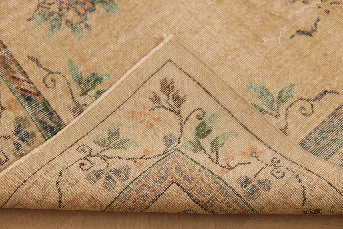 Vintage Isparta Turkish Area Rug 7x10 ft — Beige & Brown Floral
