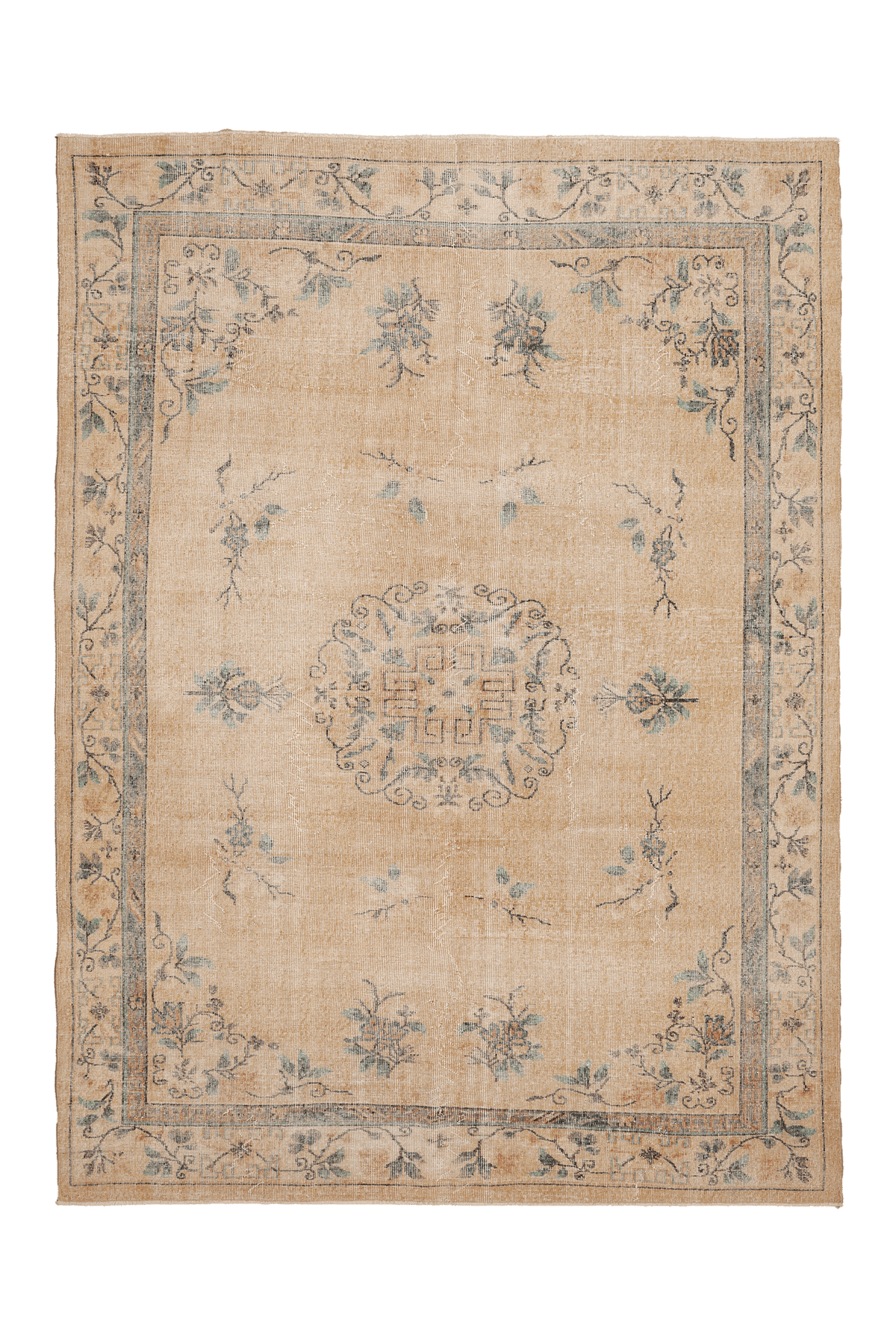 Vintage Isparta Turkish Area Rug 7x10 ft — Beige & Brown Floral
