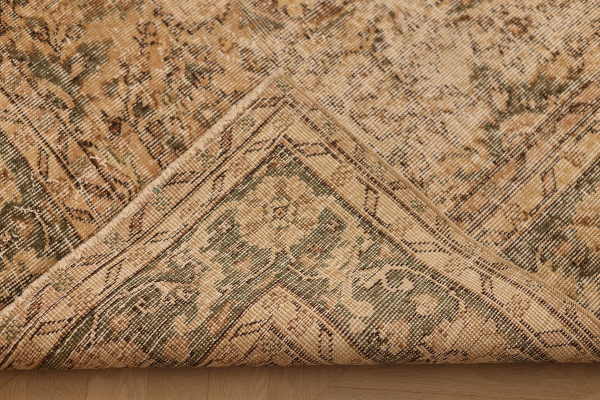 Vintage Isparta Turkish Area Rug 7x10 ft — Beige & Brown Floral