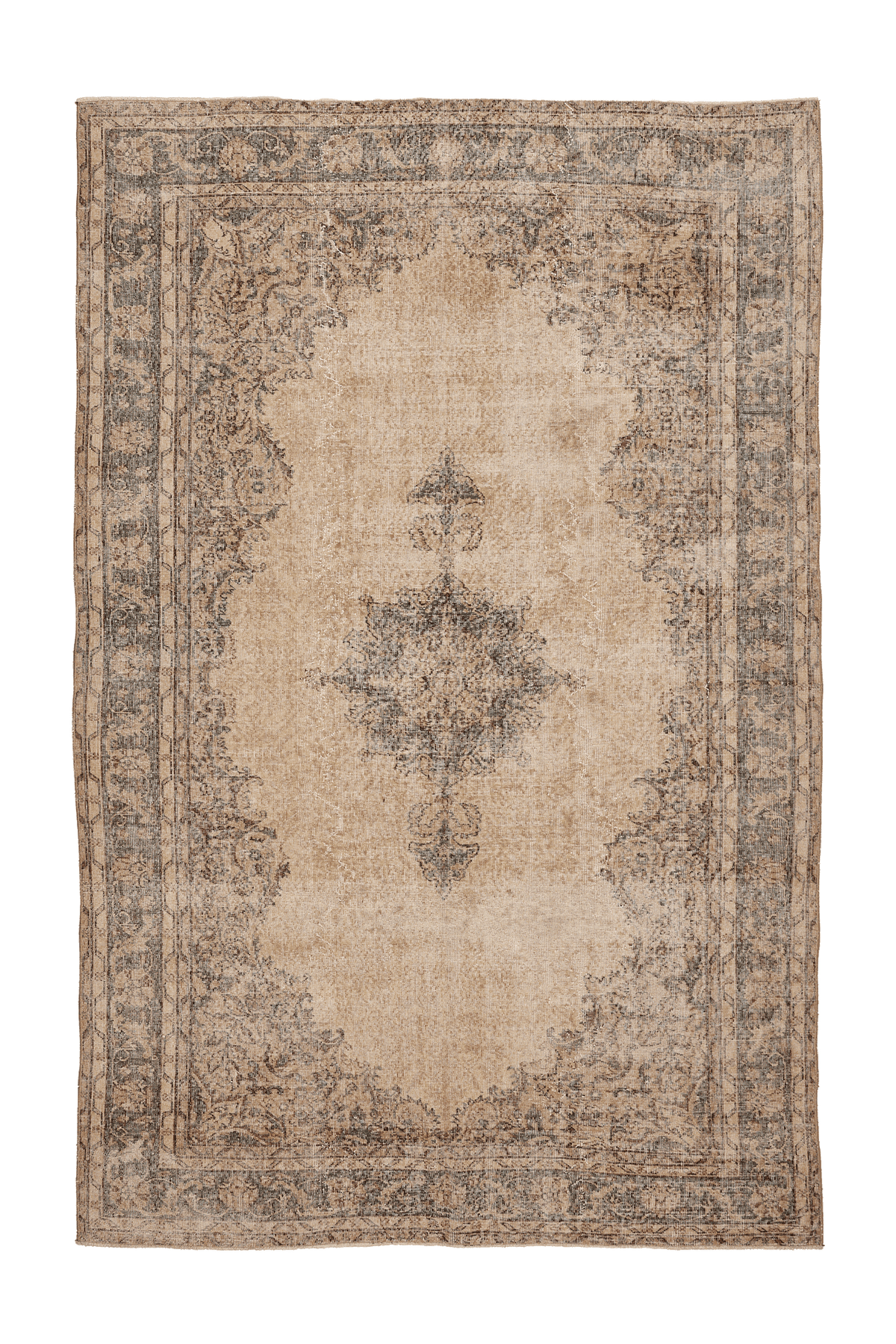 Vintage Isparta Turkish Area Rug 7x10 ft — Beige & Brown Floral