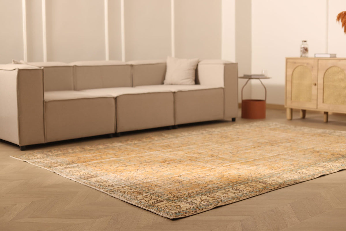 Vintage Isparta Turkish Area Rug 7x10 ft — Orange & Brown Floral