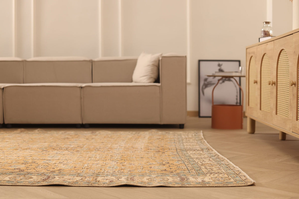 Vintage Isparta Turkish Area Rug 7x10 ft — Orange & Brown Floral