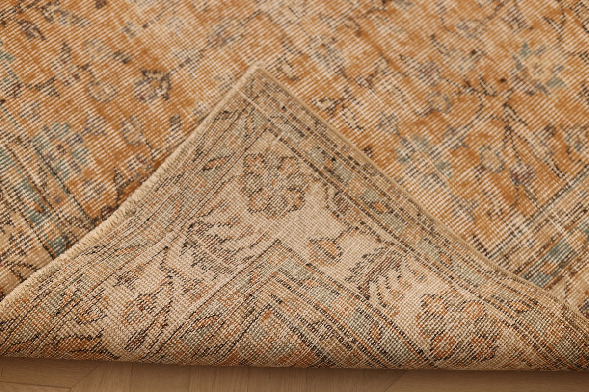 Vintage Isparta Turkish Area Rug 7x10 ft — Orange & Brown Floral
