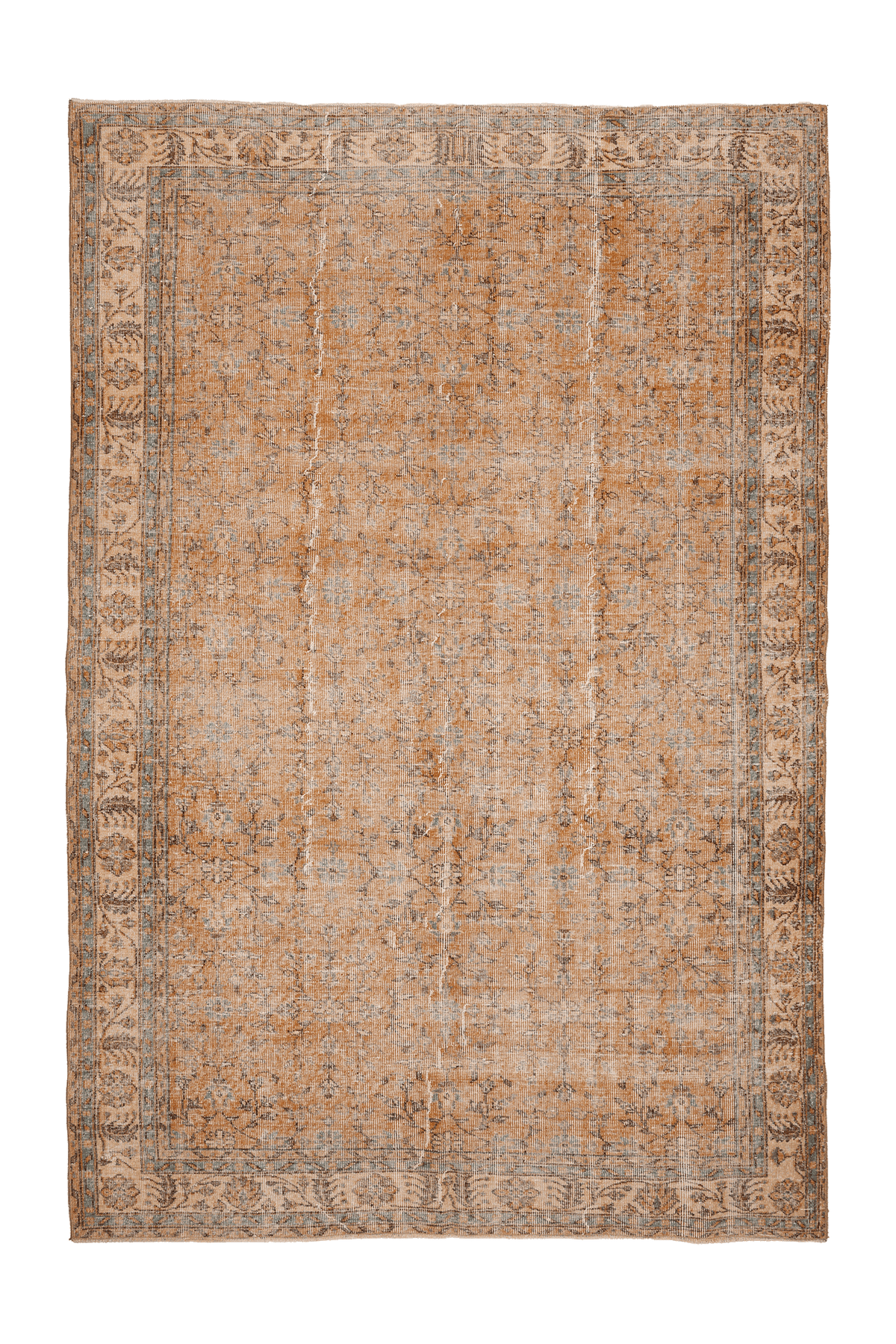 Vintage Isparta Turkish Area Rug 7x10 ft — Orange & Brown Floral
