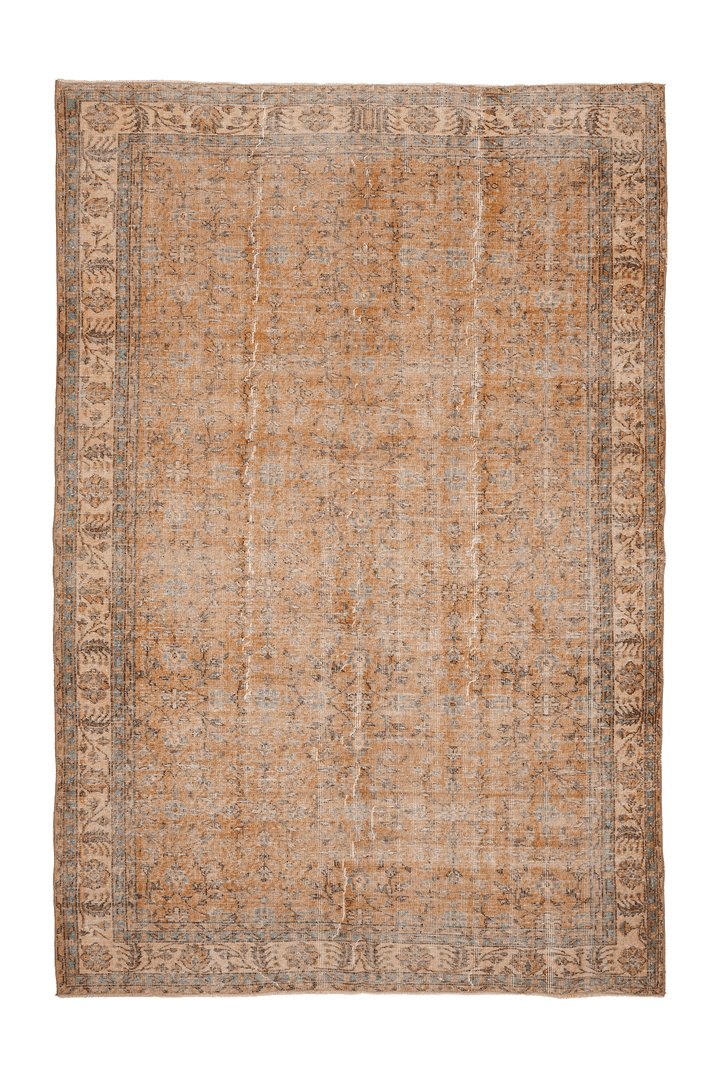 Vintage Isparta Turkish Area Rug 7x10 ft — Orange & Brown Floral