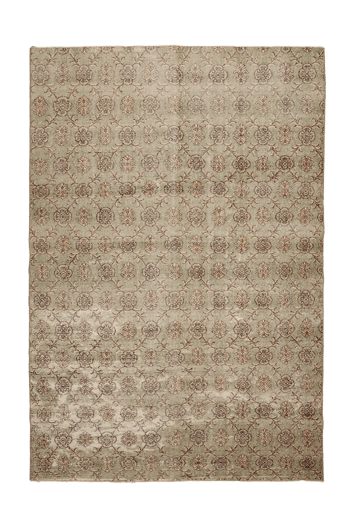 Vintage Isparta Turkish Area Rug 7x10 ft — Green & Beige Floral