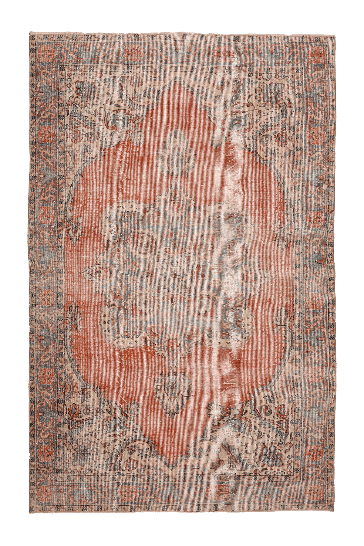Vintage Isparta Turkish Area Rug 6x10 ft — Red & Beige Floral