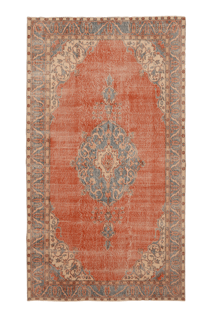 Vintage Isparta Turkish Area Rug 5x10 ft — Red & Blue Distressed