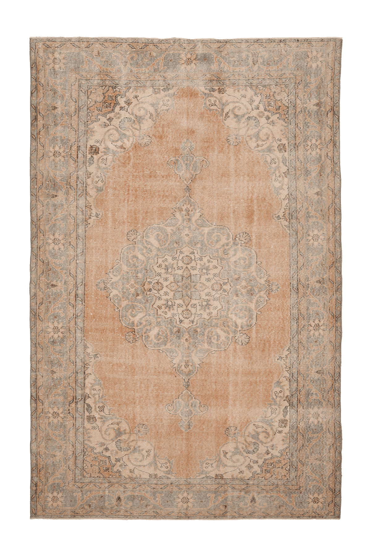 Vintage Isparta Turkish Area Rug 7x10 ft — Orange & Beige Floral
