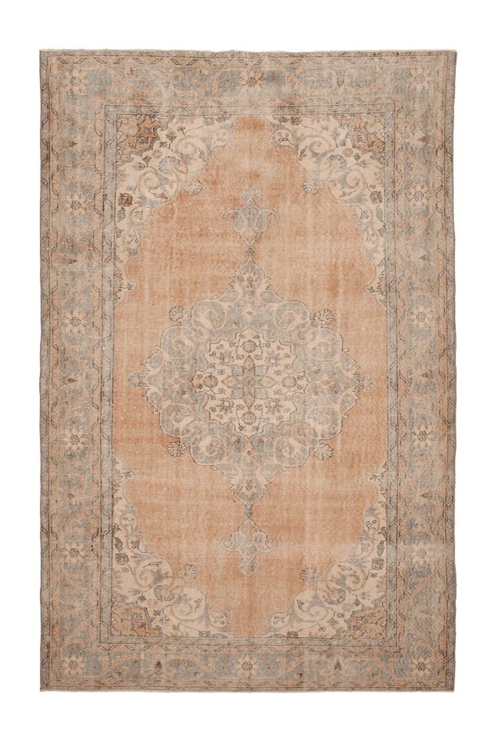 Vintage Isparta Turkish Area Rug 7x10 ft — Orange & Beige Floral