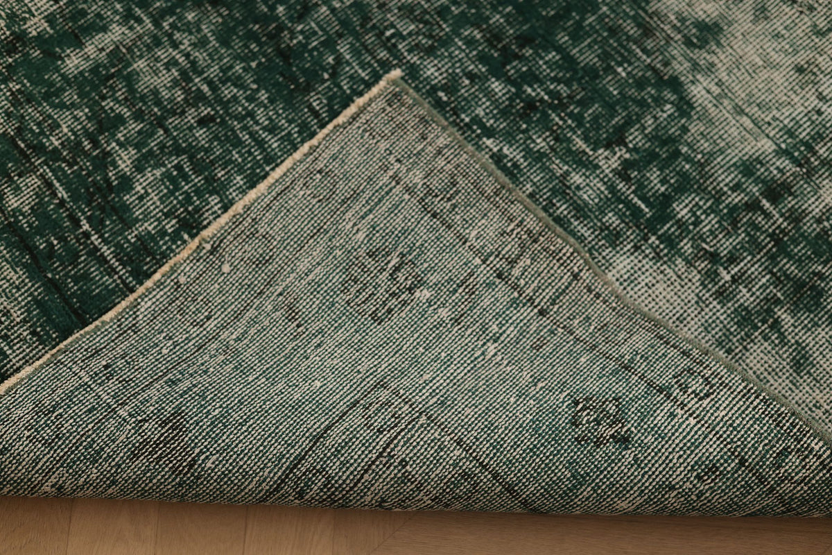 Vintage Isparta Turkish Area Rug 7x10 ft — Green & Gray Overdyed