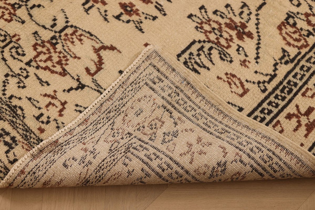 Vintage Manisa Turkish Area Rug 5x9 ft — Beige & Brown Floral