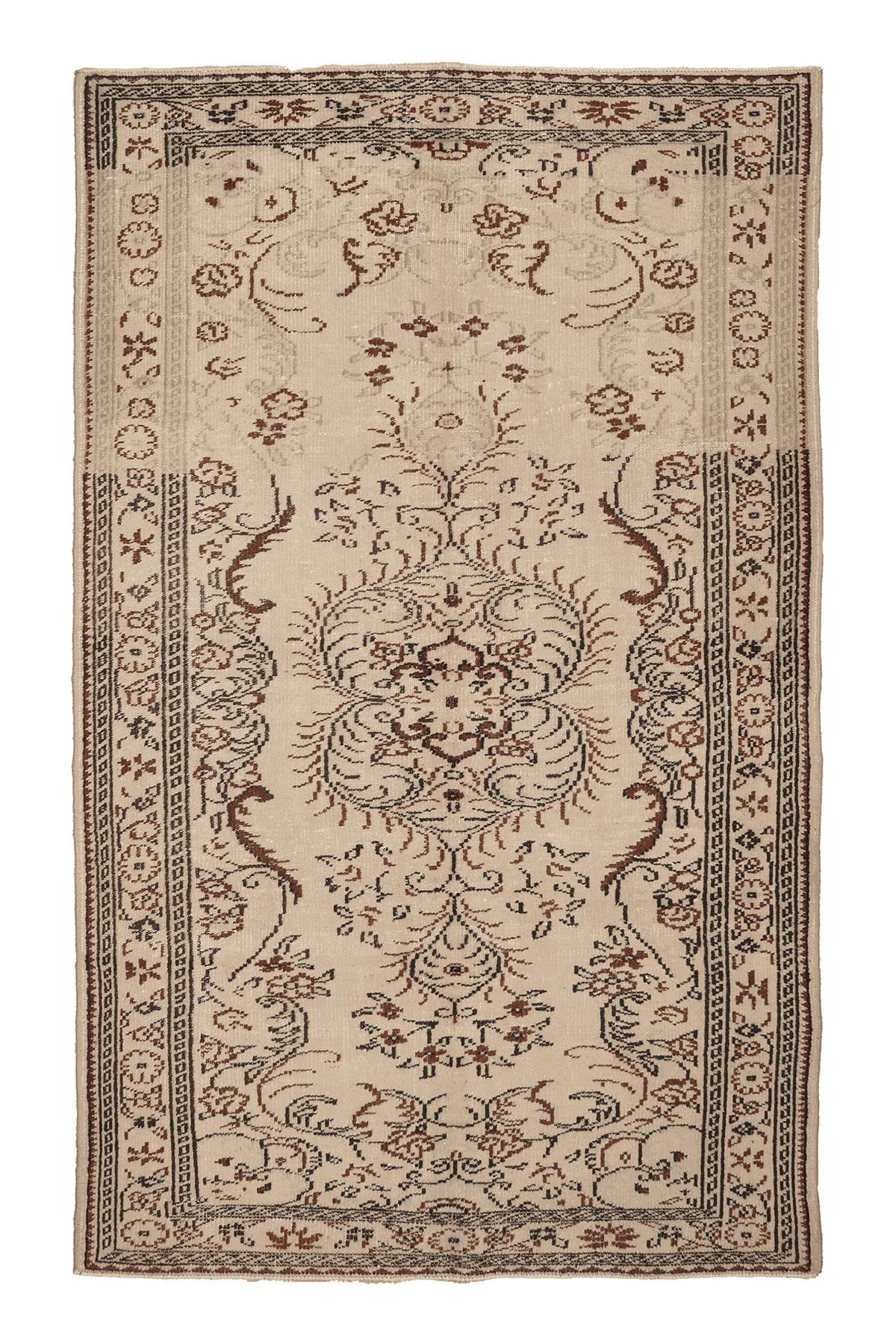 Vintage Manisa Turkish Area Rug 5x9 ft — Beige & Brown Floral