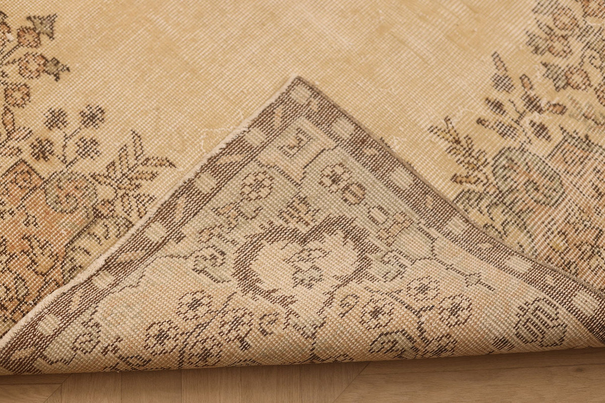 Vintage Isparta Turkish Area Rug 6x9 ft — Beige & Brown Floral