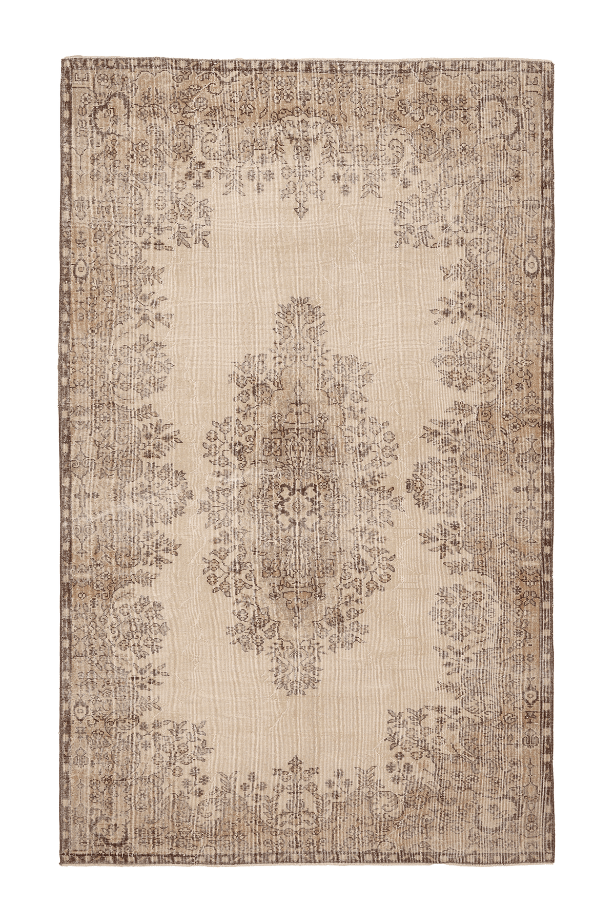 Vintage Isparta Turkish Area Rug 6x9 ft — Beige & Brown Floral