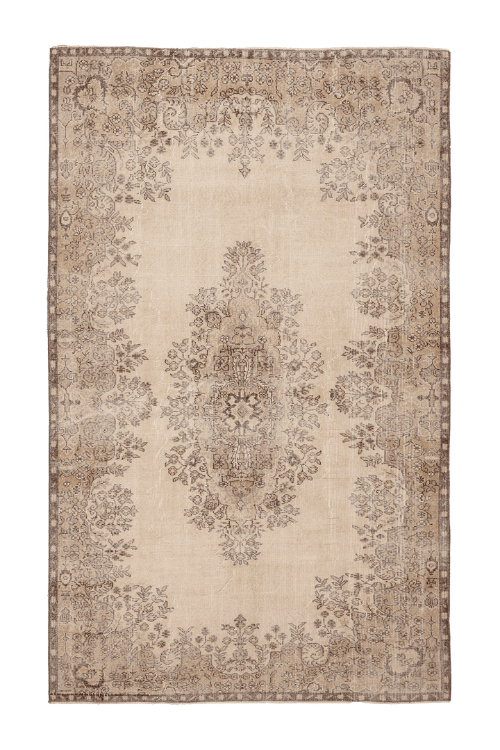 Vintage Isparta Turkish Area Rug 6x9 ft — Beige & Brown Floral