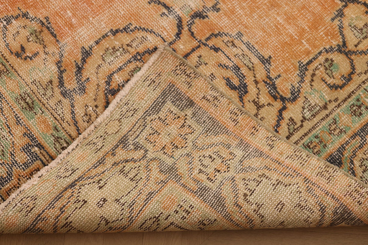 Vintage Manisa Turkish Area Rug 6x10 ft — Orange & Green Floral
