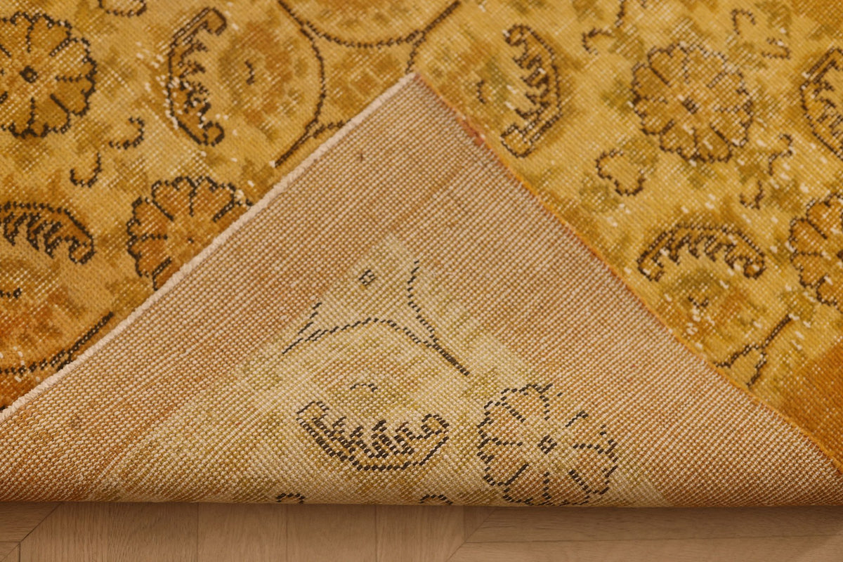 Vintage Isparta Turkish Area Rug 6x10 ft — Orange & Yellow Floral