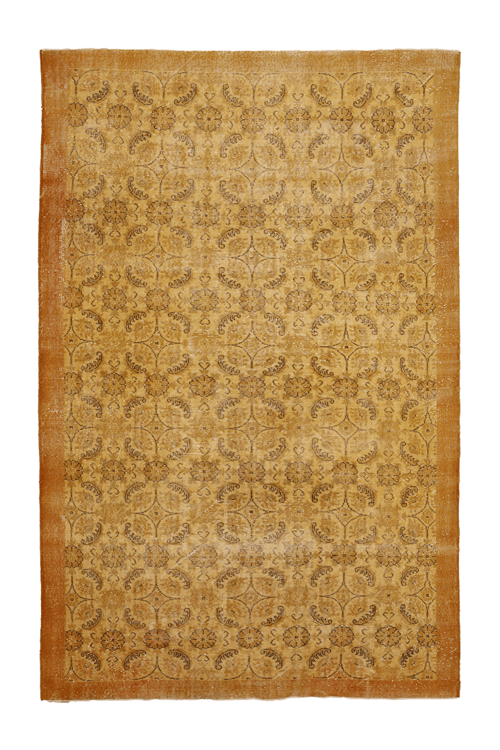 Vintage Isparta Turkish Area Rug 6x10 ft — Orange & Yellow Floral