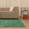 Vintage Isparta Turkish Area Rug 5x8 ft — Green Overdyed