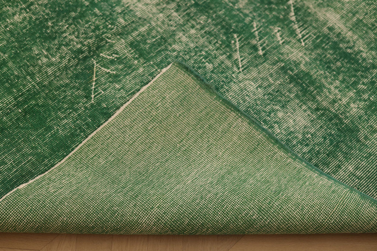Vintage Isparta Turkish Area Rug 5x8 ft — Green Overdyed