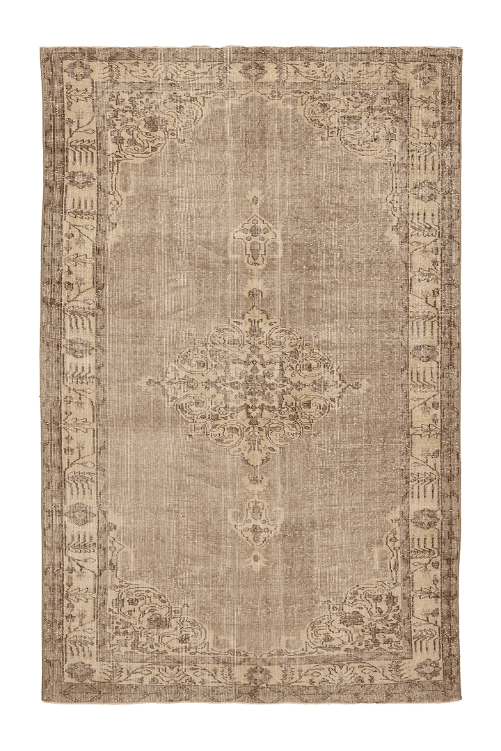 Vintage Isparta Turkish Area Rug 6x9 ft — Beige & Brown Floral