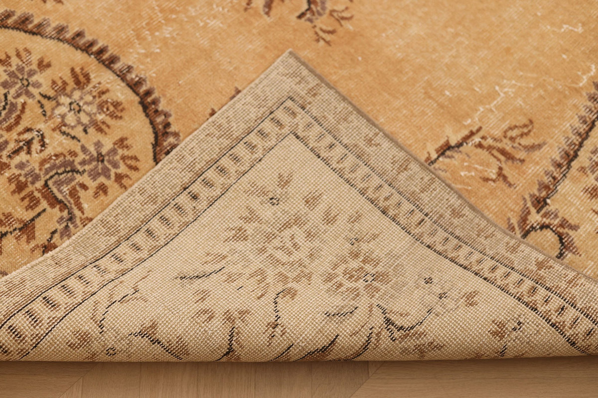 Vintage Isparta Turkish Area Rug 6x9 ft — Beige & Brown Floral