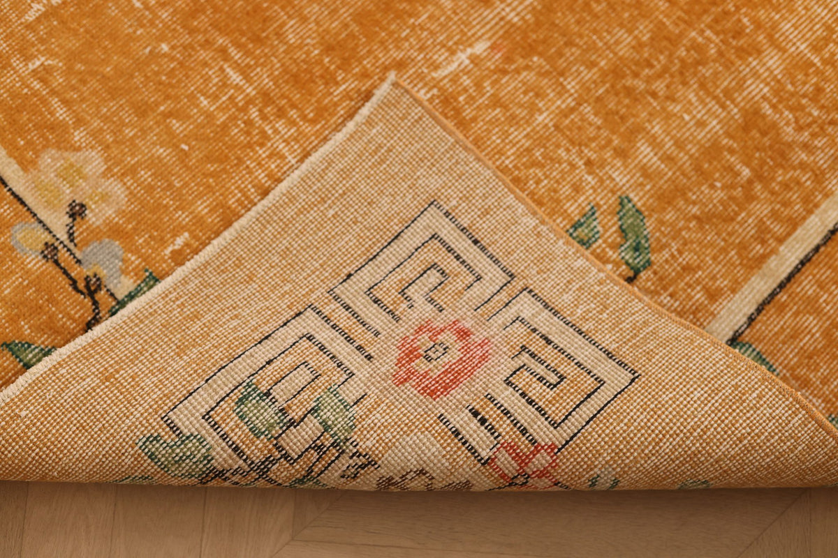 Vintage Isparta Turkish Area Rug 7x10 ft — Orange & Beige Floral